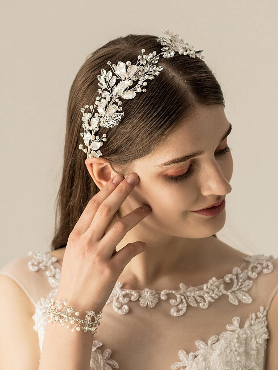 Rhinestone & Faux Pearl Decor Bridal Headwear