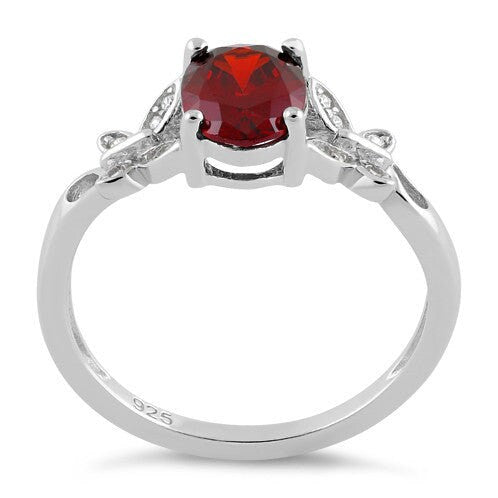 Sterling Silver Butterfly Garnet Center Stone CZ Ring