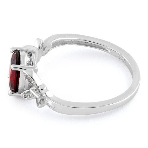 Sterling Silver Butterfly Garnet Center Stone CZ Ring