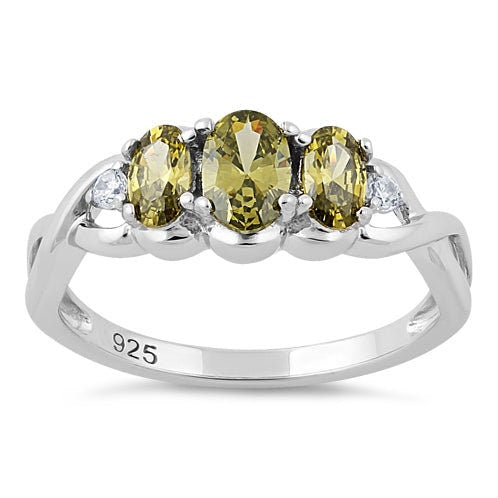 Sterling Silver Triple Oval Peridot CZ Ring