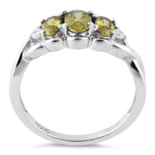 Sterling Silver Triple Oval Peridot CZ Ring