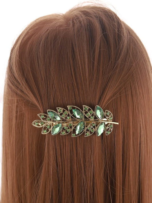 Rhinestone Leaf Decor Hair Clip