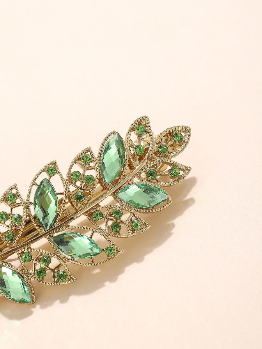 Rhinestone Leaf Decor Hair Clip