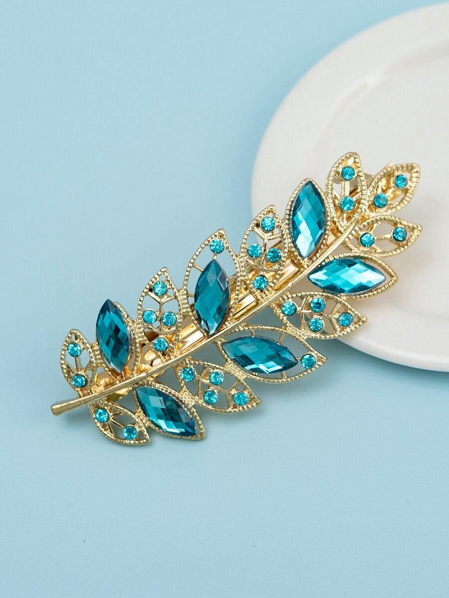 Rhinestone Leaf Decor Hair Clip