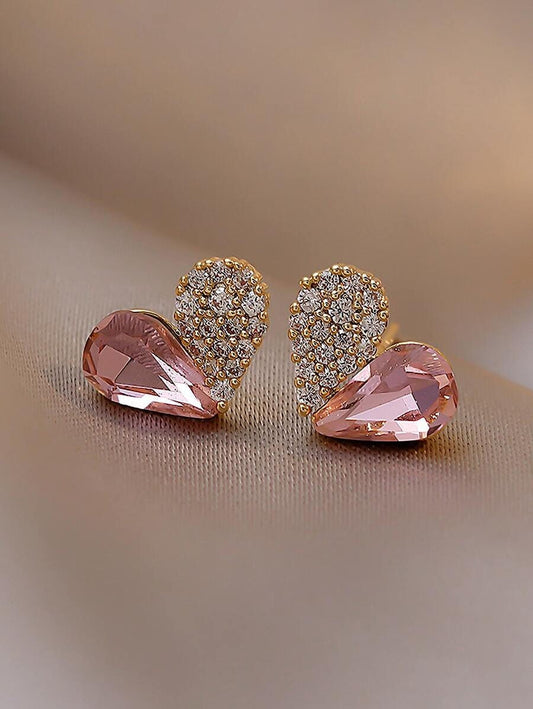 Rhinestone Heart Stud Earrings