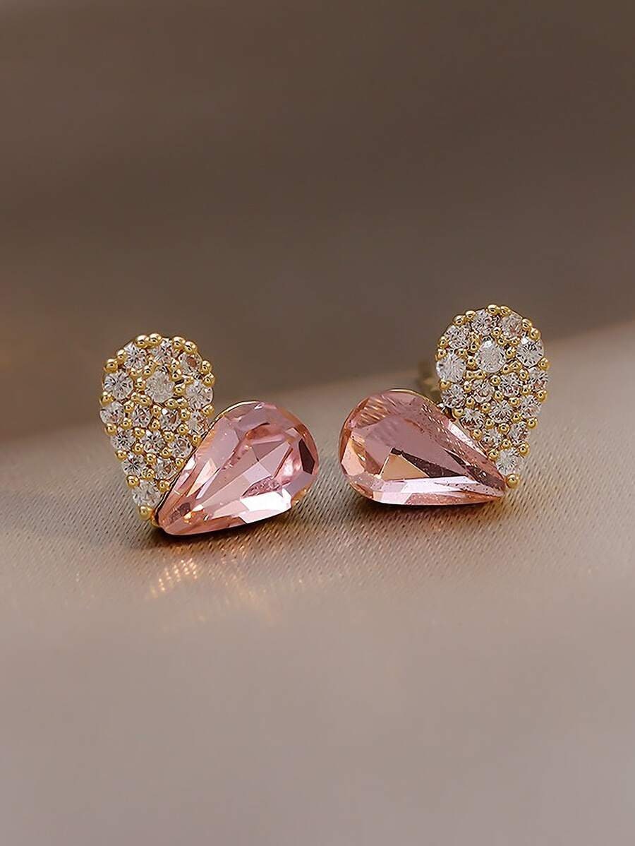 Rhinestone Heart Stud Earrings