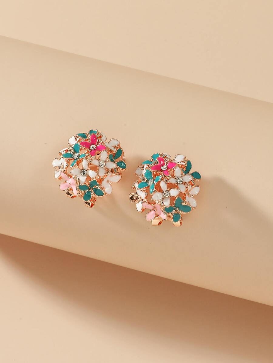 Rhinestone Flower Decor Earrings