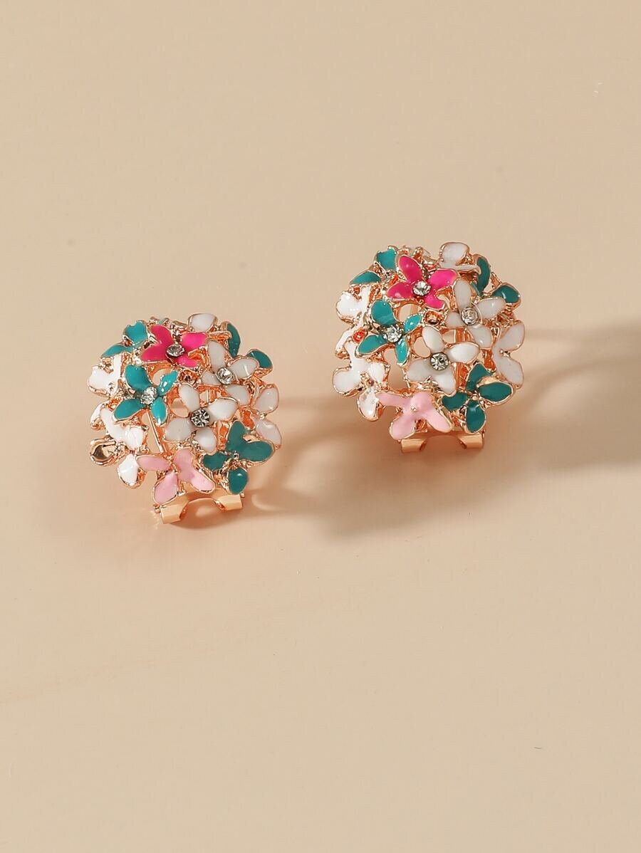 Rhinestone Flower Decor Earrings