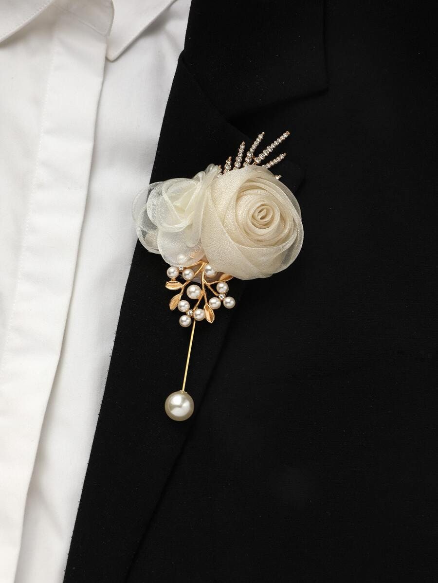 Faux Pearl & Flower Boutonniere