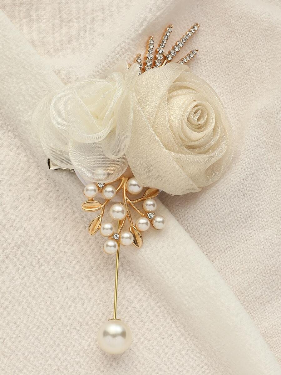 Faux Pearl & Flower Boutonniere