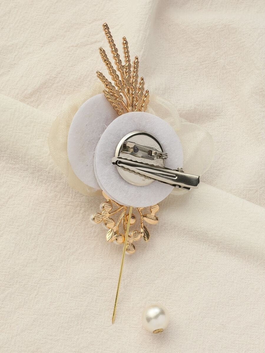 Faux Pearl & Flower Boutonniere