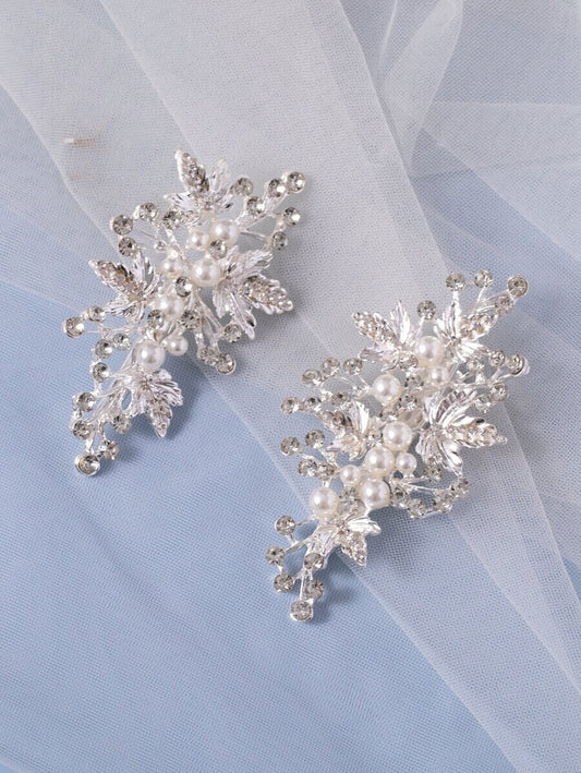 2pcs Faux Pearl & Rhinestone Wedding Hair Clip