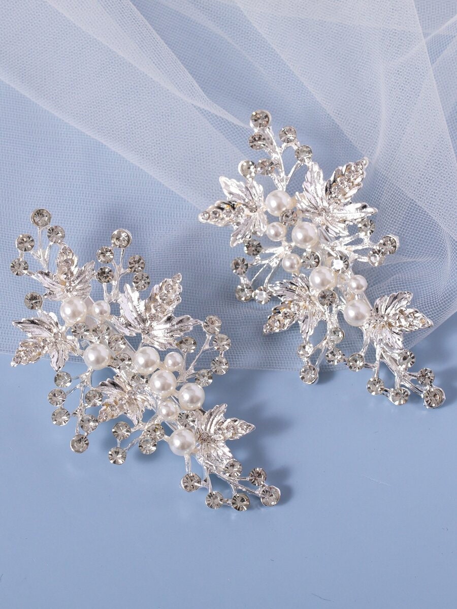 2pcs Faux Pearl & Rhinestone Wedding Hair Clip