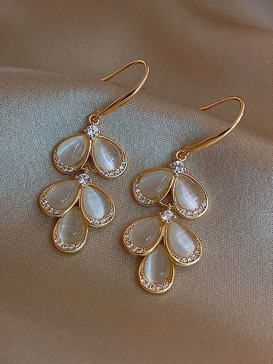 Rhinestone & Opal Drop Earrings