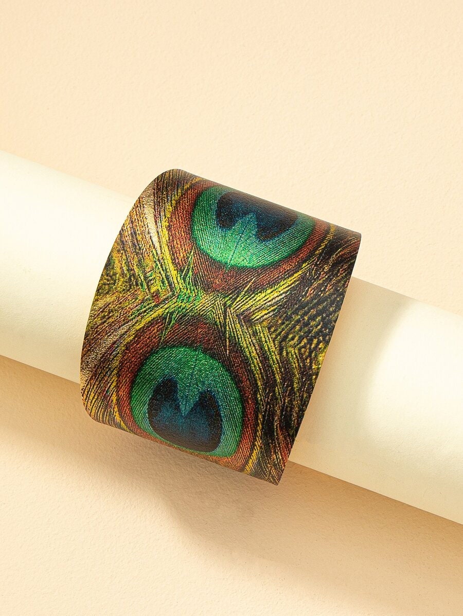 Peacock Feather Pattern Cuff Bangle