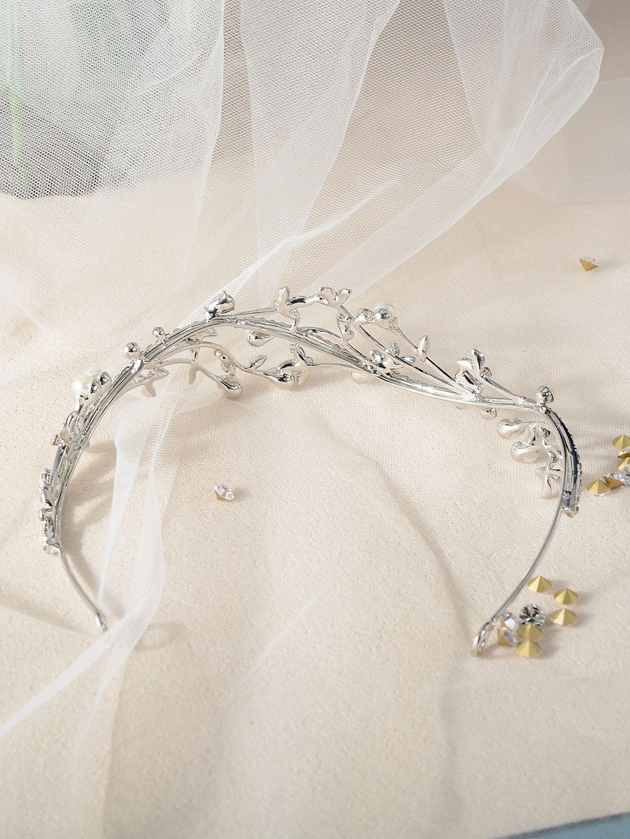 Rhinestone Leaf & Faux Pearl Bridal Headband