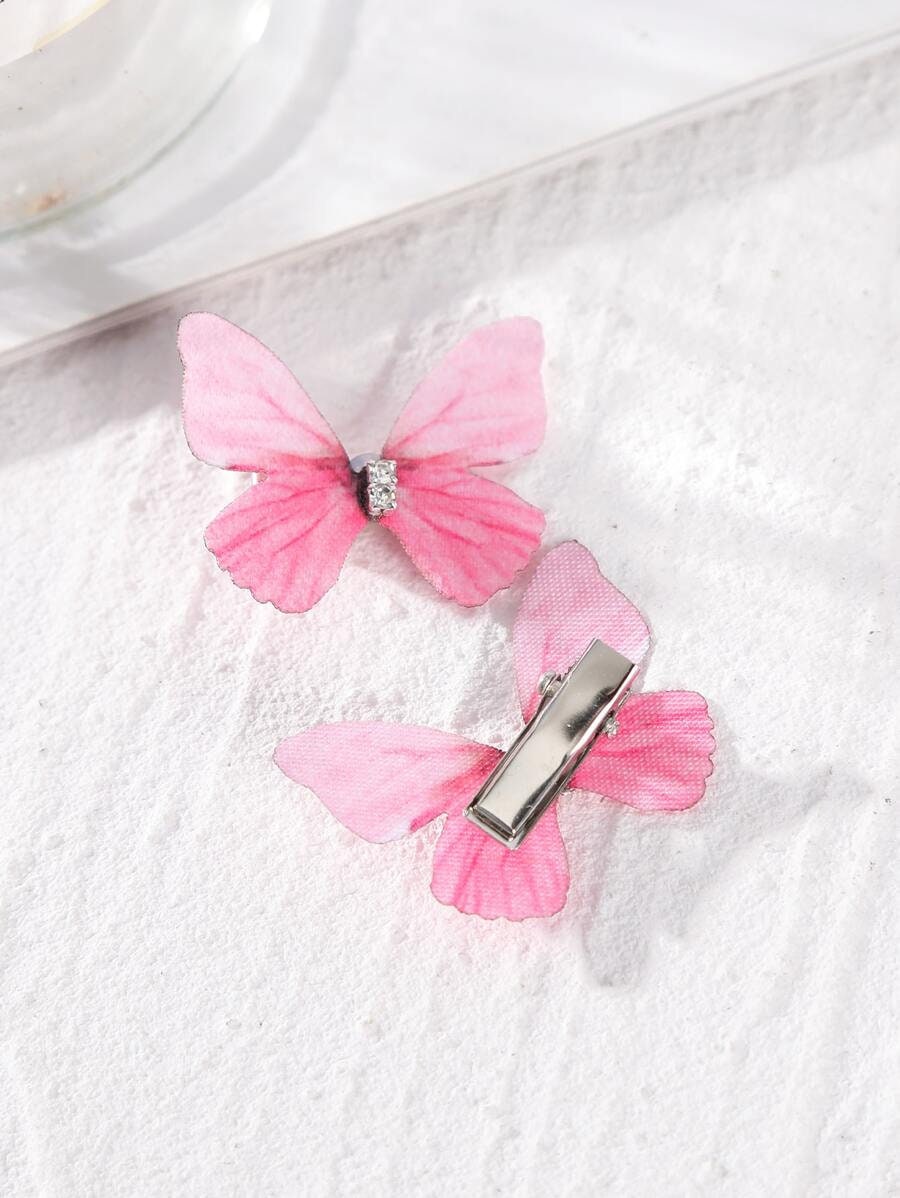 Rhinestone & Butterfly Alligator Hair Clip 5pcs