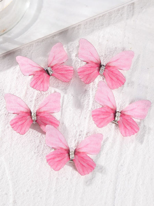 Rhinestone & Butterfly Alligator Hair Clip 5pcs