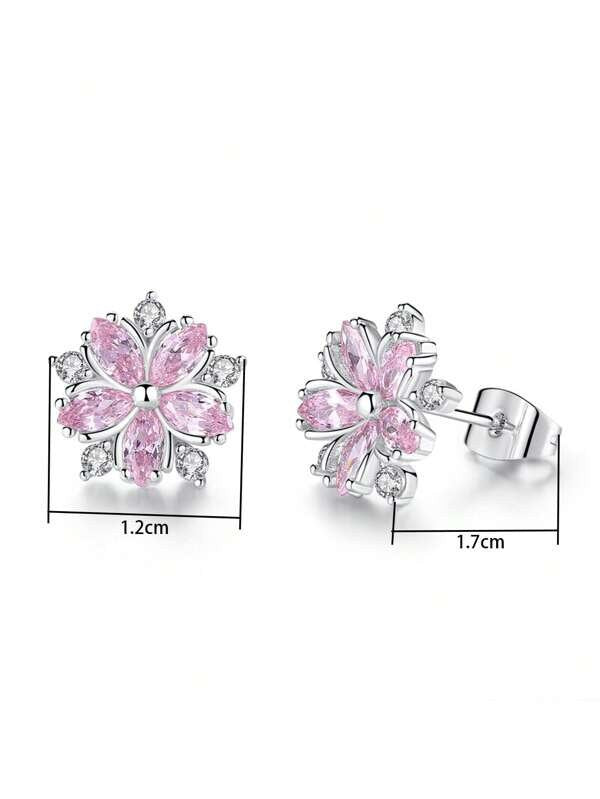 Cubic Zirconia Flower Stud Earrings