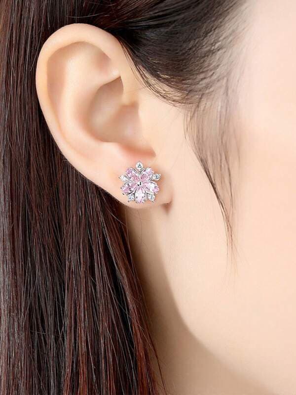 Cubic Zirconia Flower Stud Earrings