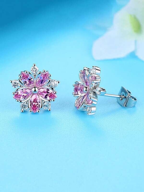 Cubic Zirconia Flower Stud Earrings