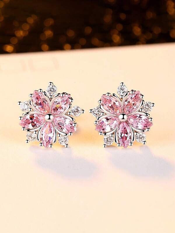 Cubic Zirconia Flower Stud Earrings