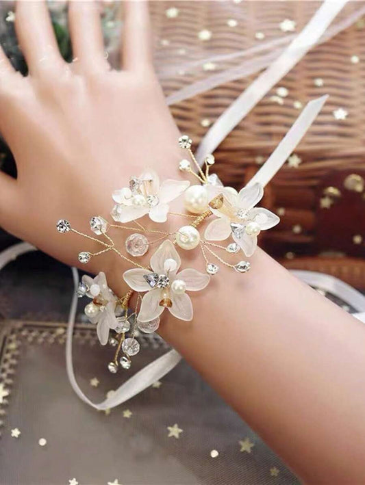 Faux Pearl & Flower Wrist Corsage