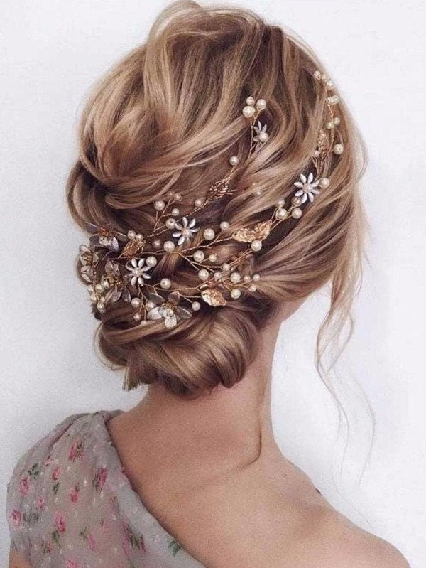 Faux Pearl & Flower Bridal Hair vine