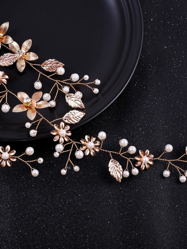 Faux Pearl & Flower Bridal Hair vine