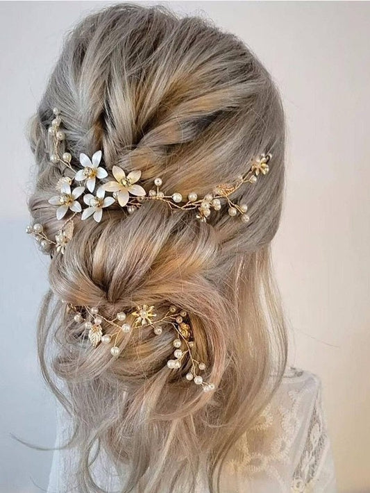 Faux Pearl & Flower Bridal Hair vine