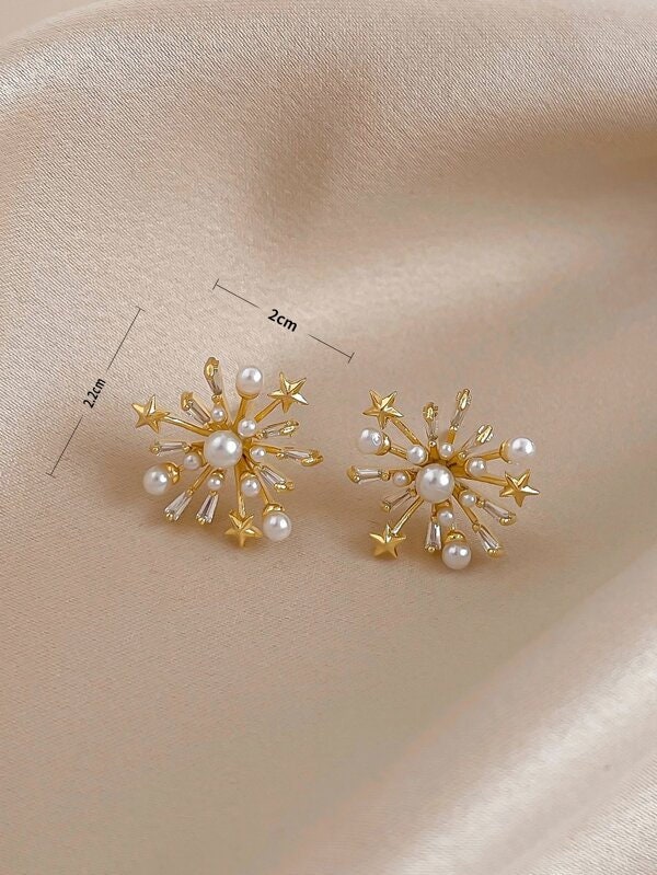 Faux Pearl & Cubic Zirconia Stud Earrings