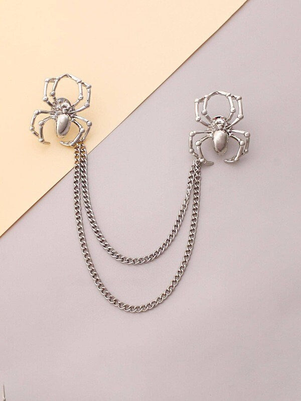 Men Spider Design Brooch With Chain