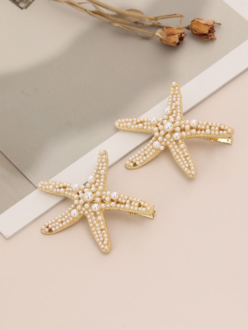 Faux Pearl Starfish Hair Clip