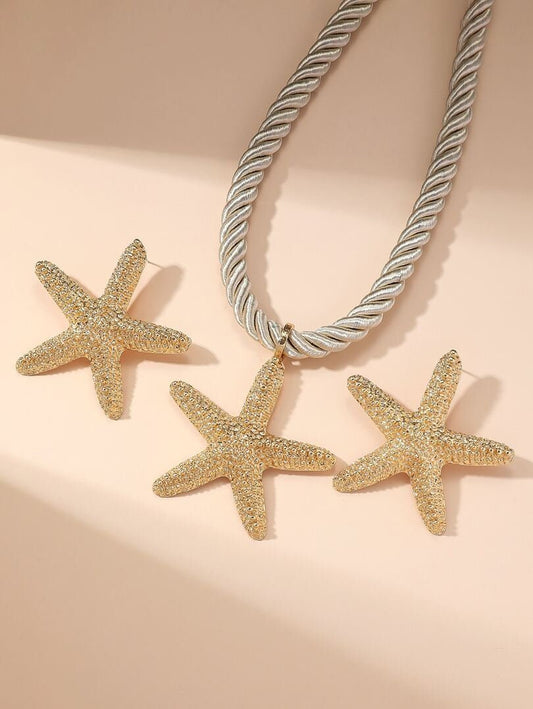 Starfish Pendant Necklace And Earrings Set