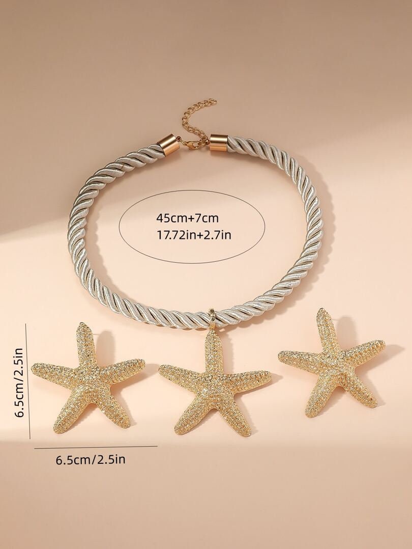 Starfish Pendant Necklace And Earrings Set