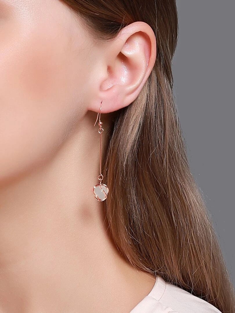 Stone Charm Drop Earrings